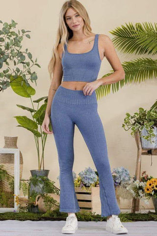 Women's Stone Washed Ribbed Matching Yoga Set - SwagglyLife Home & Fashion Women's Stone Washed Ribbed Matching Yoga Set - SwagglyLife Home & Fashion