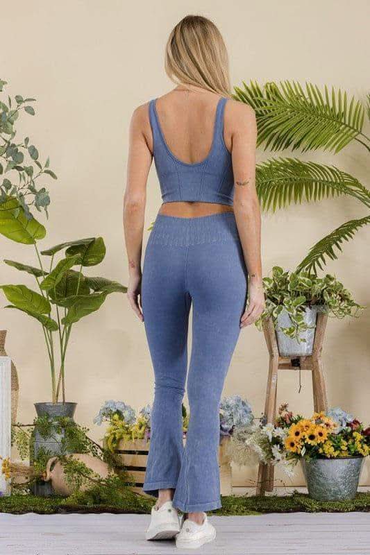 Women's Stone Washed Ribbed Matching Yoga Set - SwagglyLife Home & Fashion