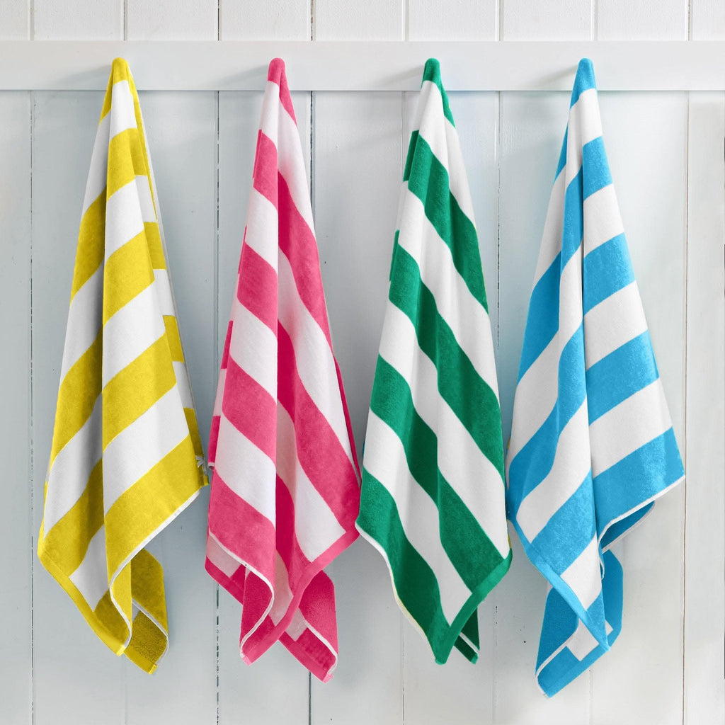 Cotton Velour Cabana Stripe Beach Towel - Novia Collection in 4 Pack- 30" x 60" Multi - air blue, yellow, teal, pink - photo