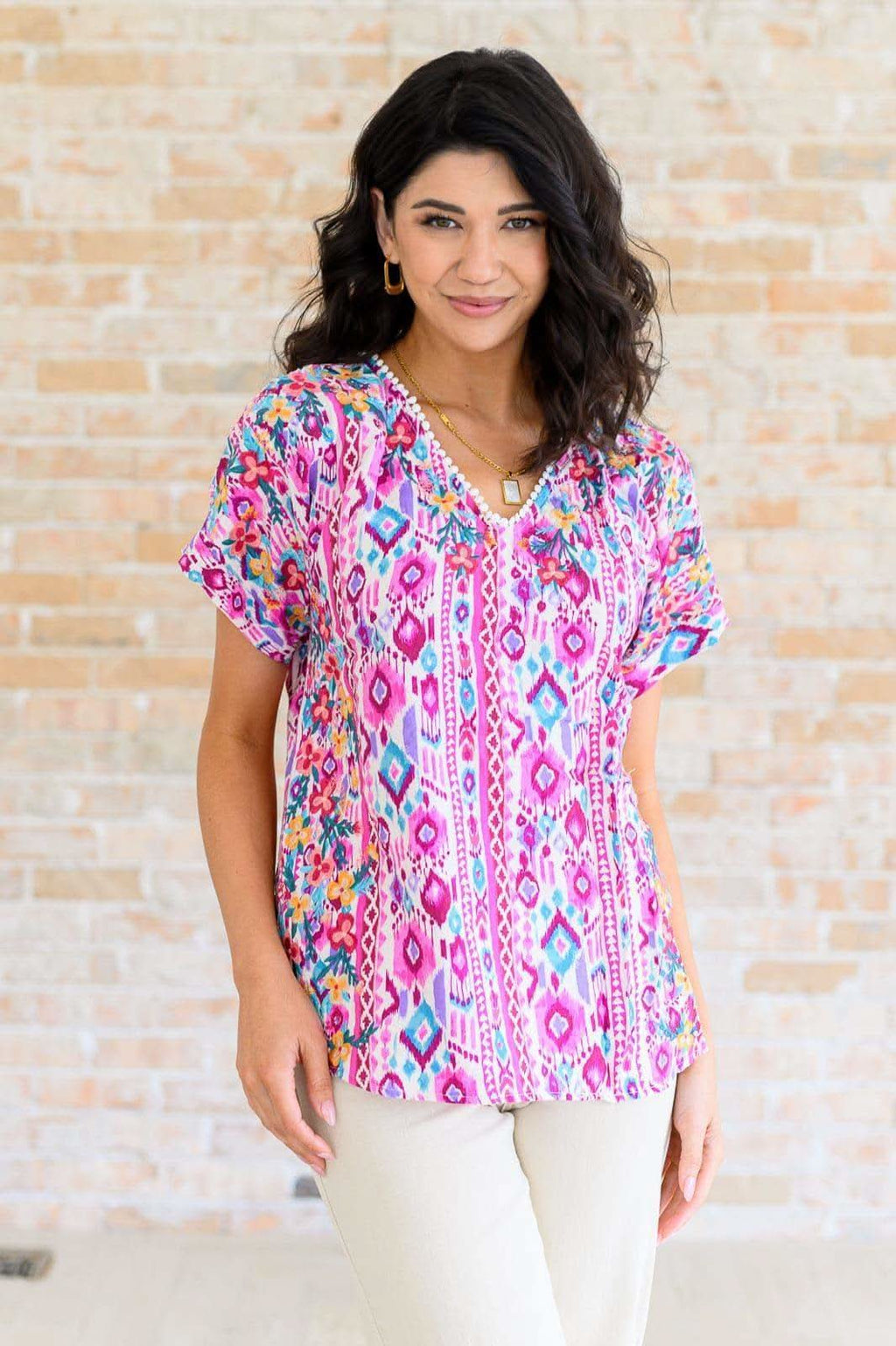 Yours Truly, V-Neck Top in Magenta - SwagglyLife Home & Fashion