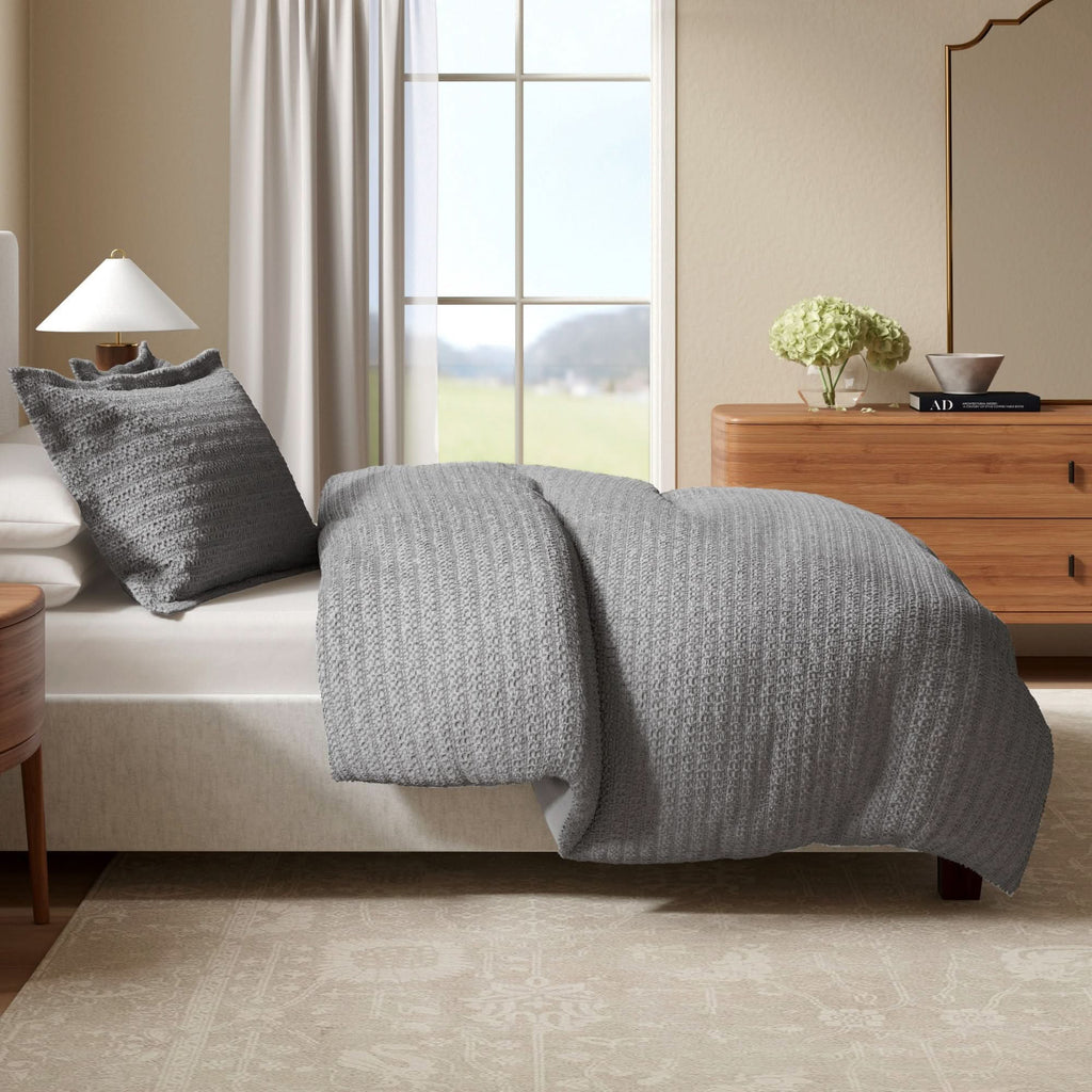 100% Cotton Waffle Weave Duvet Set - Mattea Collection in Grey - Duvet photo