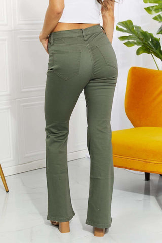 Zenana Clementine Full Size High-Rise Bootcut Jeans in Olive - SwagglyLife Home & Fashion Zenana Clementine Full Size High-Rise Bootcut Jeans in Olive - SwagglyLife Home & Fashion