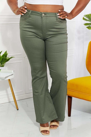 Zenana Clementine Full Size High-Rise Bootcut Jeans in Olive - SwagglyLife Home & Fashion Zenana Clementine Full Size High-Rise Bootcut Jeans in Olive - SwagglyLife Home & Fashion