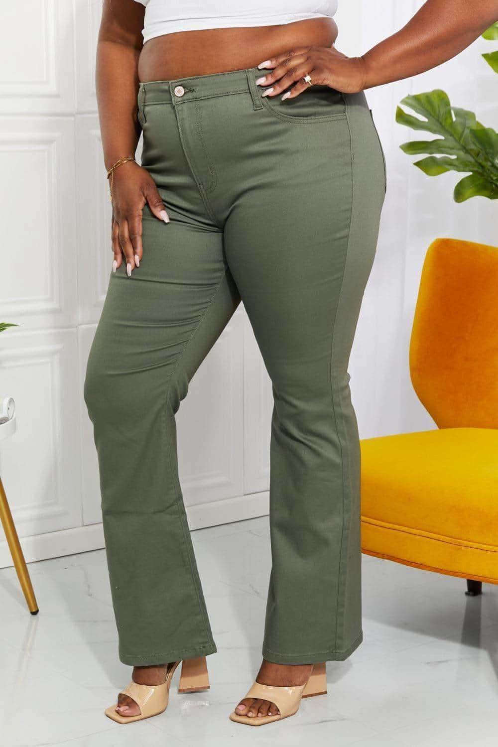 Zenana Clementine Full Size High-Rise Bootcut Jeans in Olive - SwagglyLife Home & Fashion Zenana Clementine Full Size High-Rise Bootcut Jeans in Olive - SwagglyLife Home & Fashion