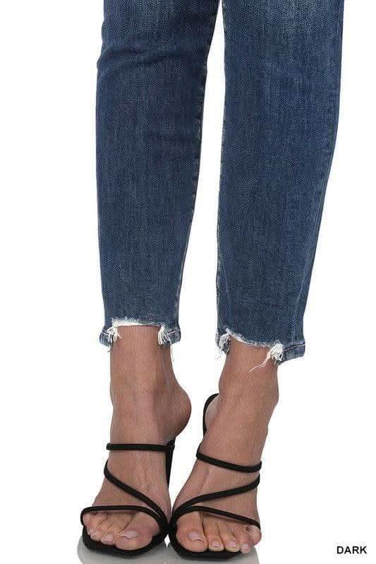 ZENANA Distressed Hem Ankle Skinny Denim Pants - SwagglyLife Home & Fashion