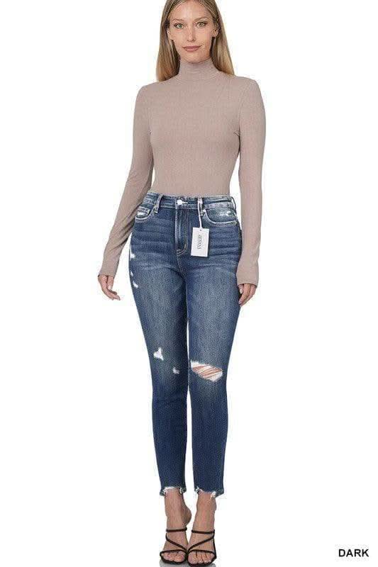 ZENANA Distressed Hem Ankle Skinny Denim Pants - SwagglyLife Home & Fashion ZENANA Distressed Hem Ankle Skinny Denim Pants - SwagglyLife Home & Fashion