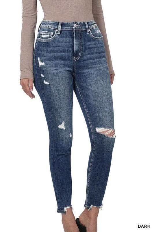 ZENANA Distressed Hem Ankle Skinny Denim Pants - SwagglyLife Home & Fashion ZENANA Distressed Hem Ankle Skinny Denim Pants - SwagglyLife Home & Fashion