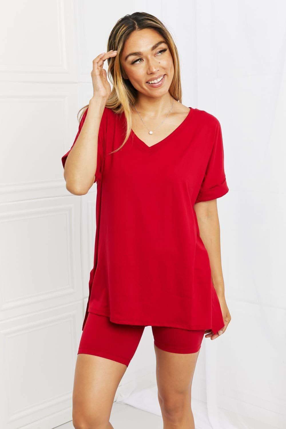 Zenana Full Size Quiet Moments Brushed Lounge Set in Burgundy in - Loungewear set photo