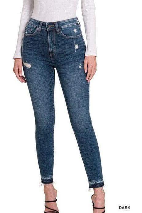 ZENANA High Rise Cropped Skinny Denim Pants in DARK - Pants photo