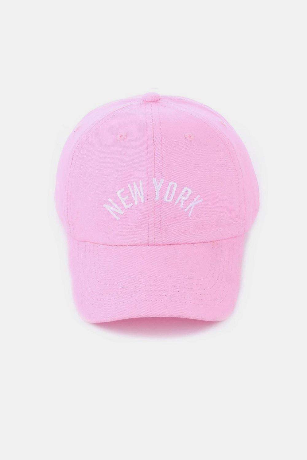 Zenana Embroidered City Baseball Cap in New York Pink One Size - Hats photo