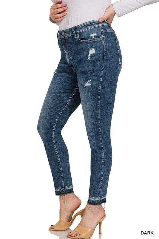 ZENANA Plus High Rise Distressed Cropped Skinny Denim Jeans in - Pants photo