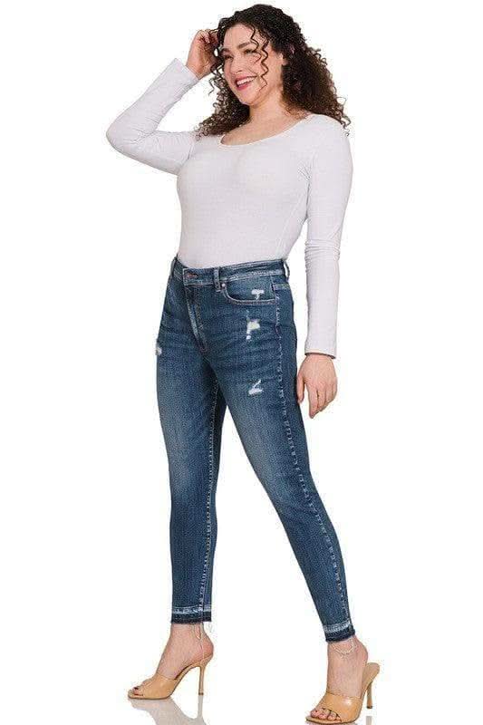 ZENANA Plus High Rise Distressed Cropped Skinny Denim Jeans in - Pants photo