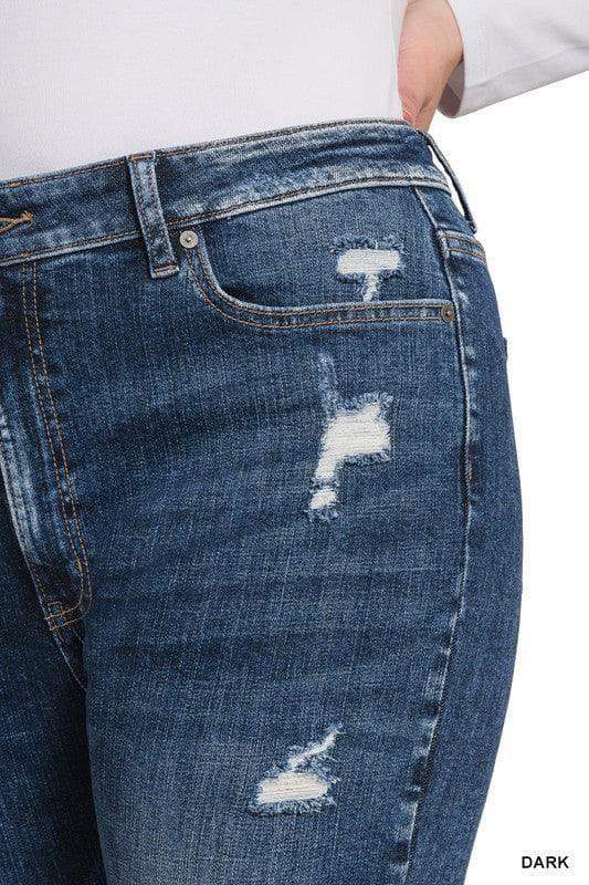 ZENANA Plus High Rise Distressed Cropped Skinny Denim Jeans in - Pants photo