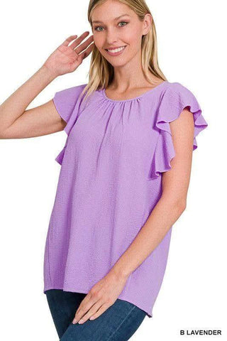 ZENANA Woven Bubble Airflow Flutter Sleeve Top - SwagglyLife Home & Fashion ZENANA Woven Bubble Airflow Flutter Sleeve Top - SwagglyLife Home & Fashion