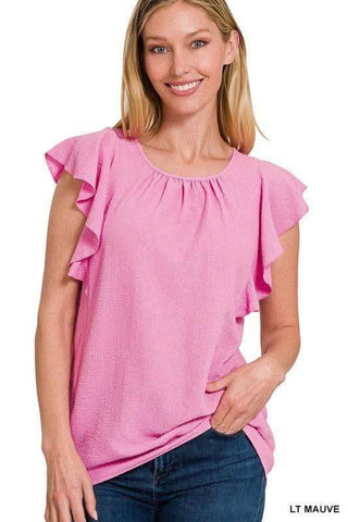 ZENANA Woven Bubble Airflow Flutter Sleeve Top - SwagglyLife Home & Fashion ZENANA Woven Bubble Airflow Flutter Sleeve Top - SwagglyLife Home & Fashion