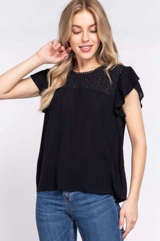 ACTIVE BASIC Ruffle Short Sleeve Crochet Blouse - SwagglyLife Home & Fashion ACTIVE BASIC Ruffle Short Sleeve Crochet Blouse - SwagglyLife Home & Fashion