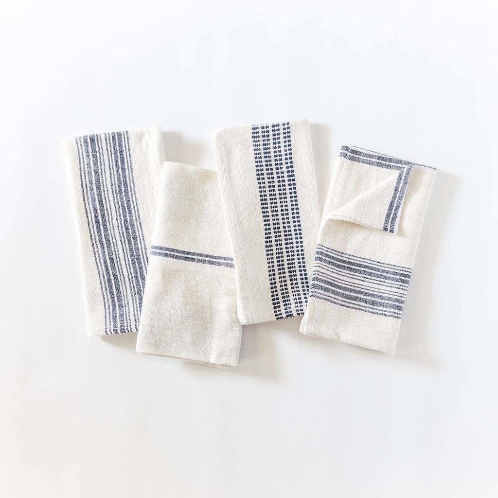 Aden Cotton Dinner Napkin in Natural with Navy Set of 4 - Cloth Napkins photo