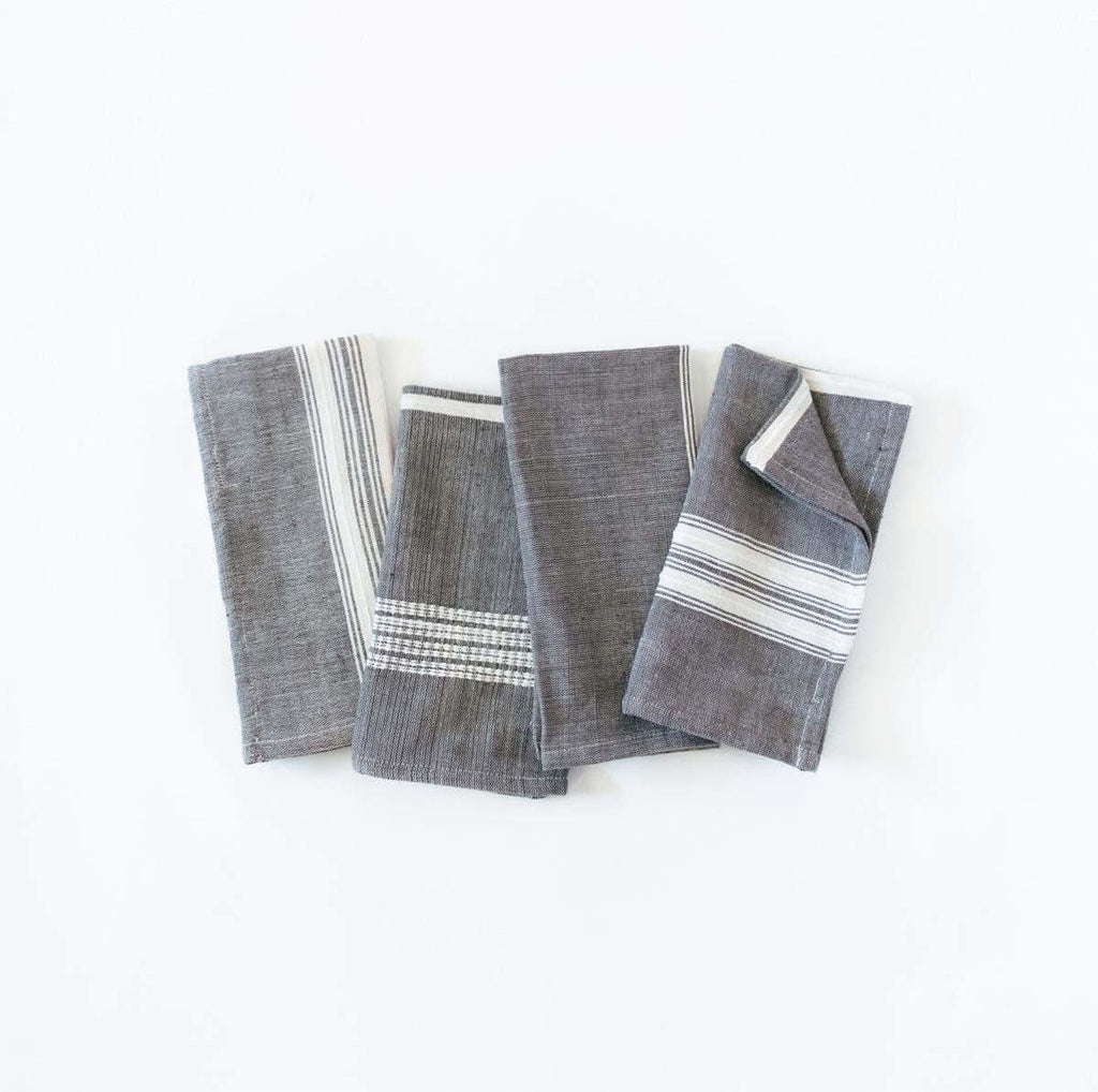 Aden Cotton Dinner Napkin in Grey with Natural Set of 4 - Cloth Napkins photo