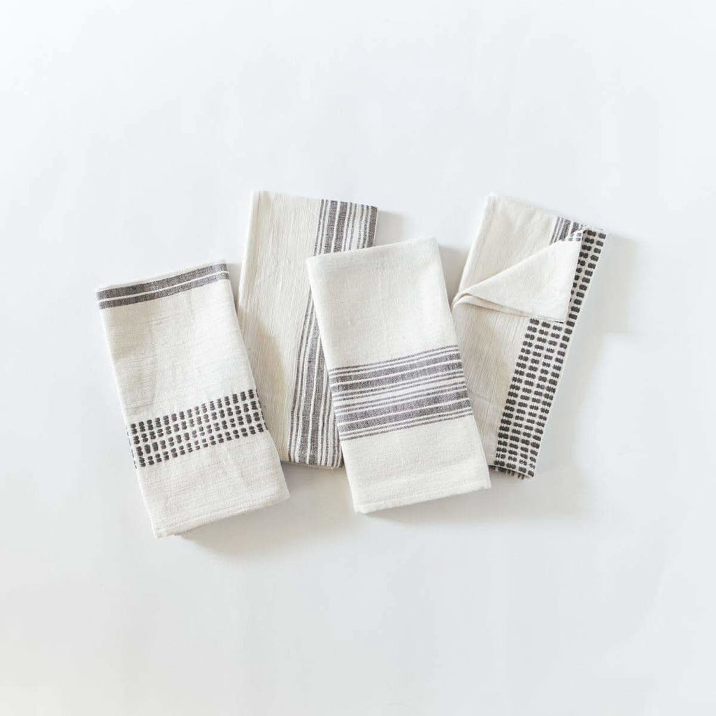 Aden Cotton Dinner Napkin in Natural with Grey Set of 4 - Cloth Napkins photo