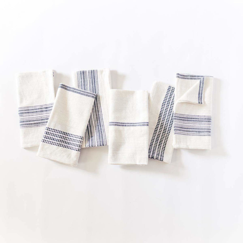 Aden Cotton Dinner Napkin in Natural with Navy Set of 6 - Cloth Napkins photo