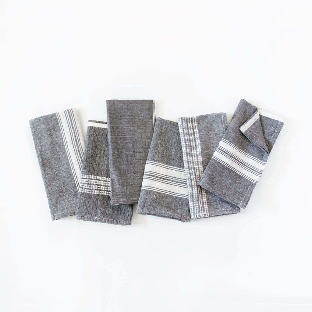 Aden Cotton Dinner Napkin in Grey with Natural Set of 6 - Cloth Napkins photo