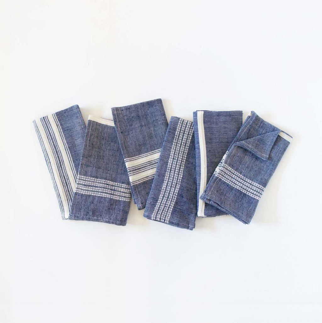 Aden Cotton Dinner Napkin in Navy with Natural Set of 6 - Cloth Napkins photo