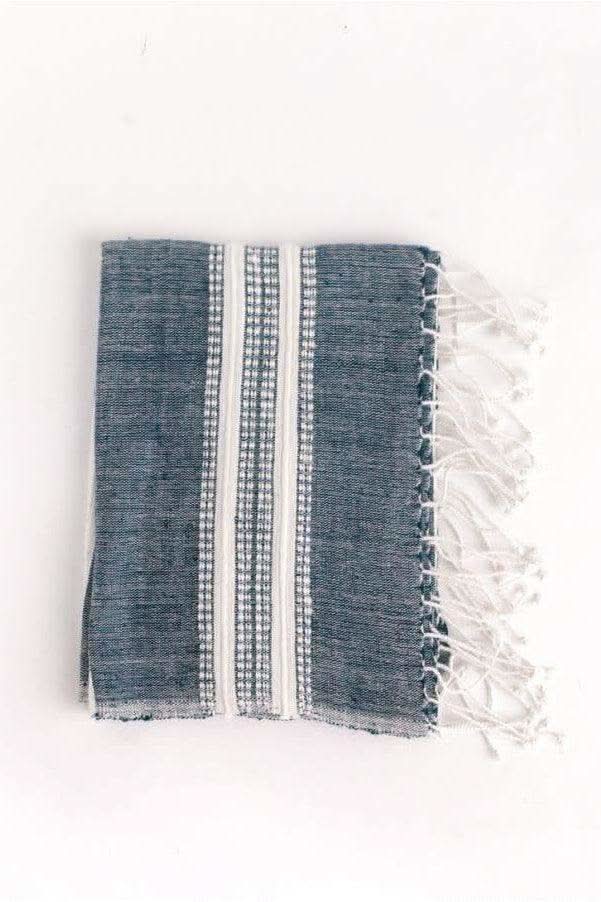 Aden Cotton Hand Towel in Navy with Natural - Kitchen Towels photo
