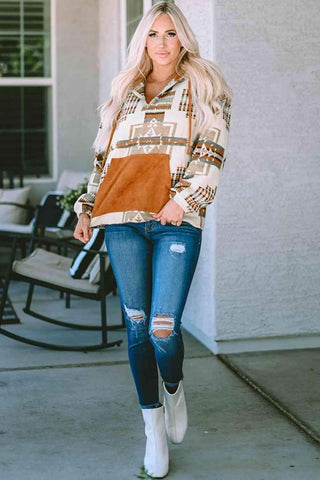 Alana Geometric Quarter-Zip Hoodie - SwagglyLife Home & Fashion Alana Geometric Quarter-Zip Hoodie - SwagglyLife Home & Fashion