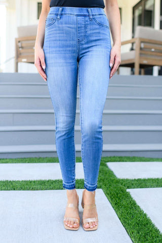Amanda High Rise Pull on Release Hem Skinny Jeans - SwagglyLife Home & Fashion Amanda High Rise Pull on Release Hem Skinny Jeans - SwagglyLife Home & Fashion