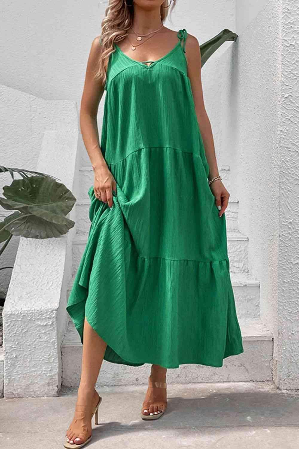 Amelia Tie-Shoulder Tiered Maxi Dress in - Maxi Dresses photo
