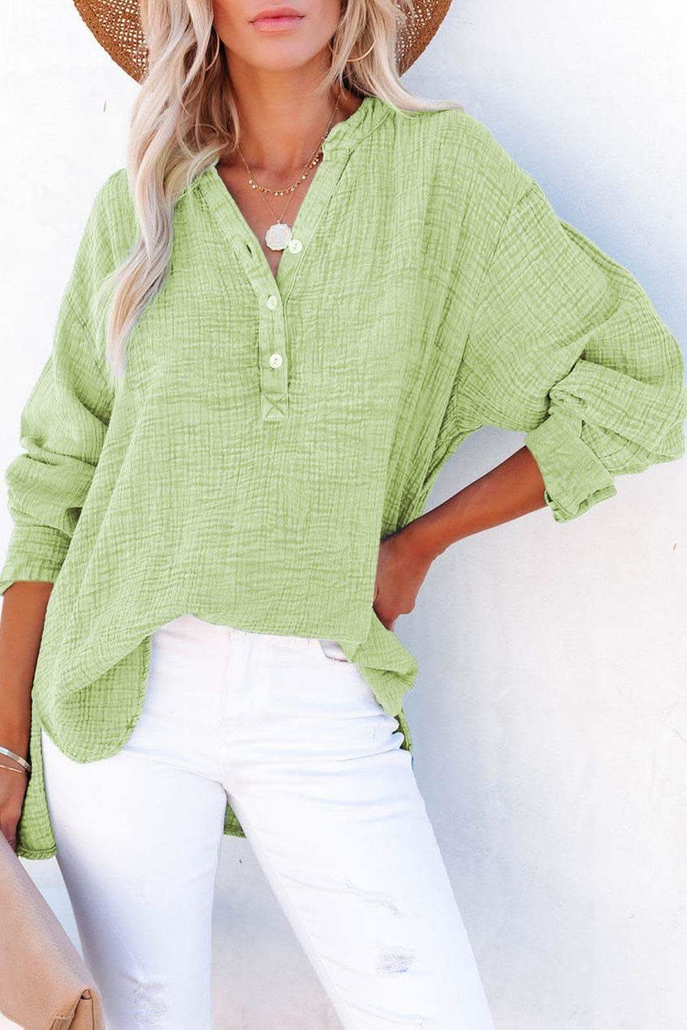 Amy Buttoned Long Sleeve Blouse - SwagglyLife Home & Fashion