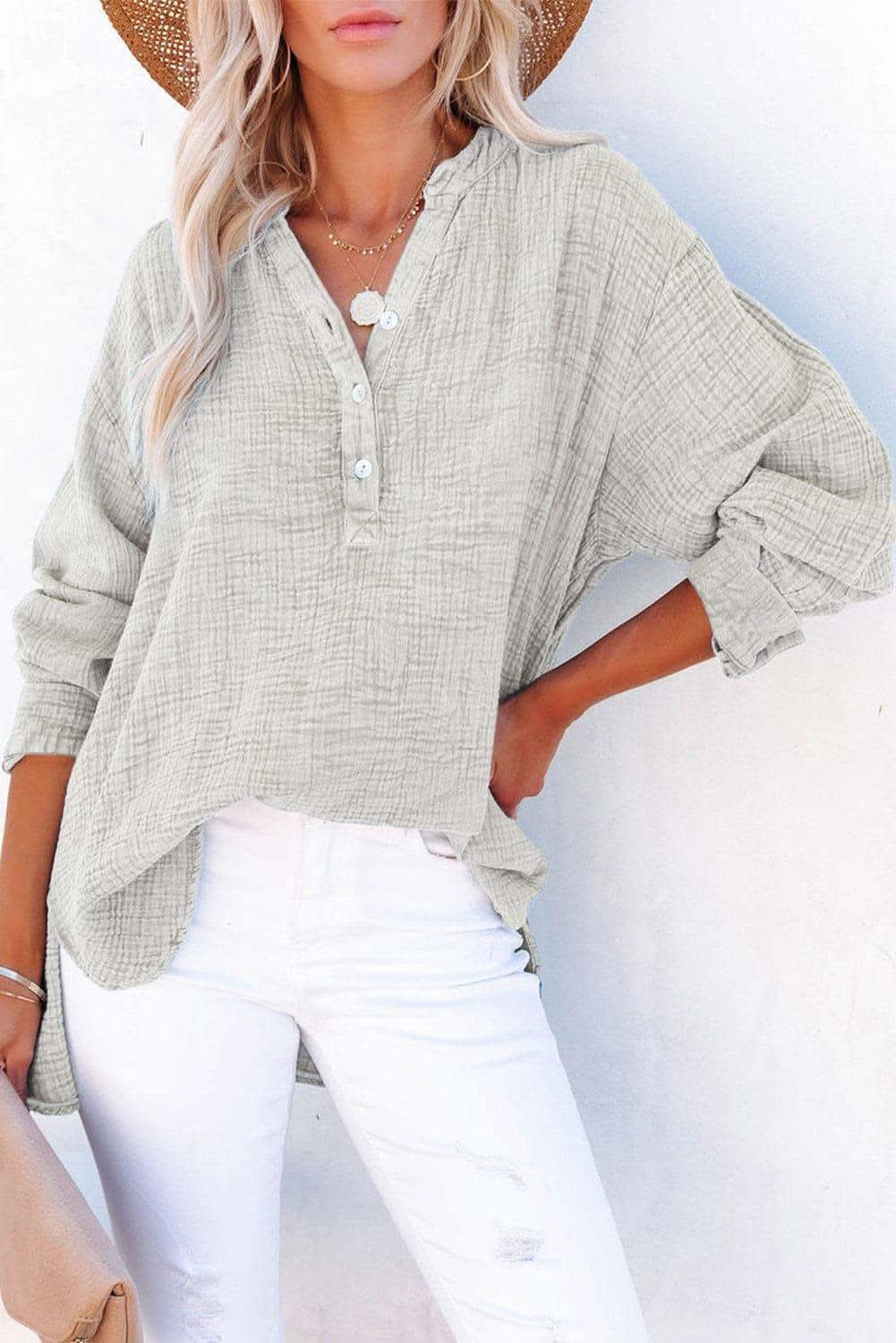 Amy Buttoned Long Sleeve Blouse - SwagglyLife Home & Fashion