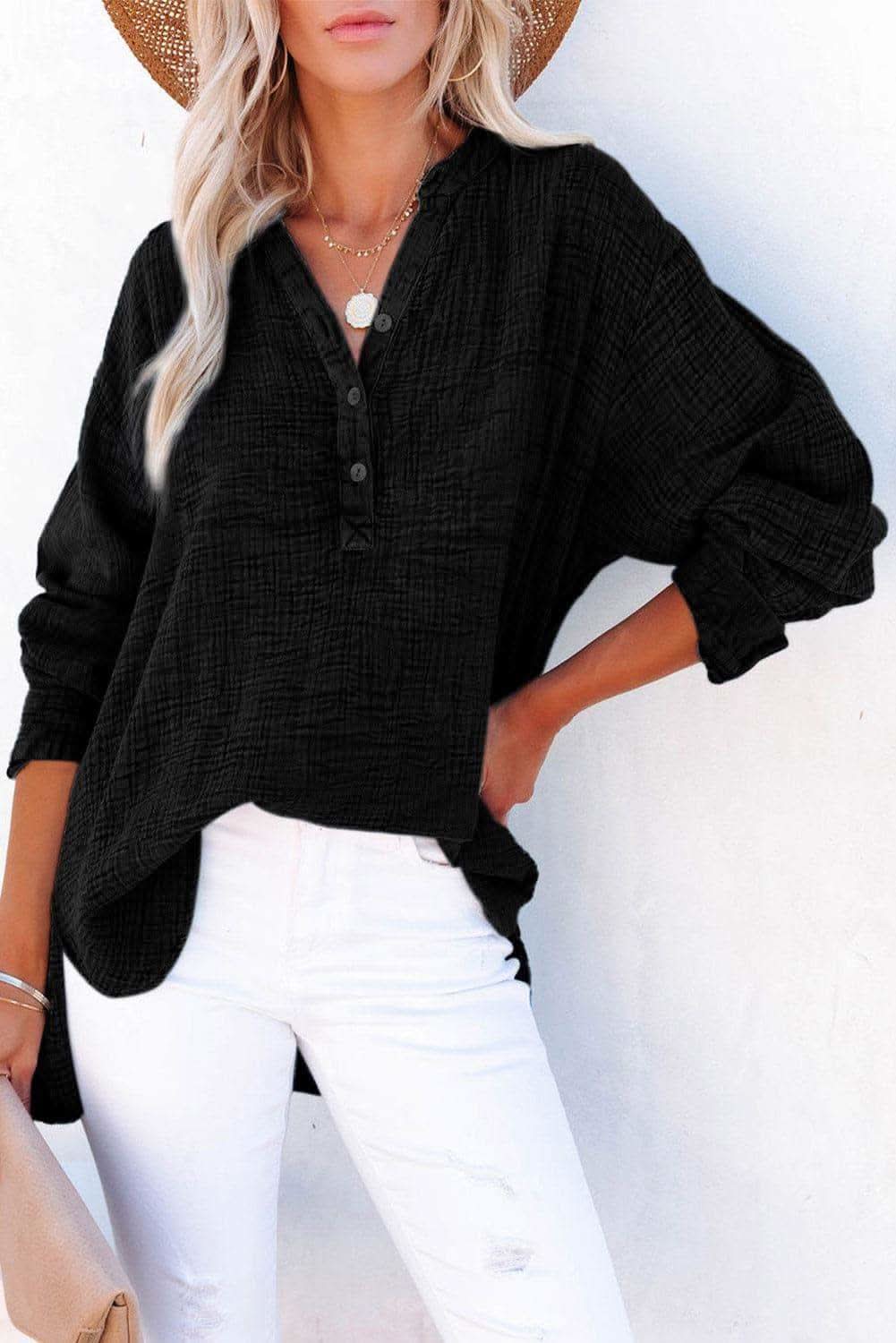Amy Buttoned Long Sleeve Blouse - SwagglyLife Home & Fashion Amy Buttoned Long Sleeve Blouse - SwagglyLife Home & Fashion