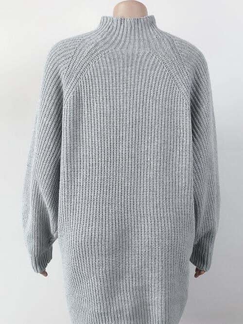 Andrea Mock Neck Dropped Shoulder Sweater Dress - SwagglyLife Home & Fashion