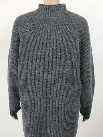 Andrea Mock Neck Dropped Shoulder Sweater Dress - SwagglyLife Home & Fashion Andrea Mock Neck Dropped Shoulder Sweater Dress - SwagglyLife Home & Fashion