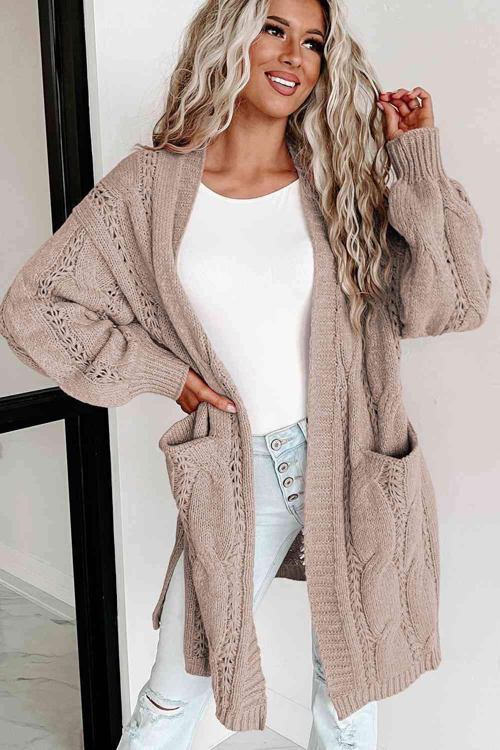 Angela Cable-Knit Dropped Shoulder Cardigan - SwagglyLife Home & Fashion