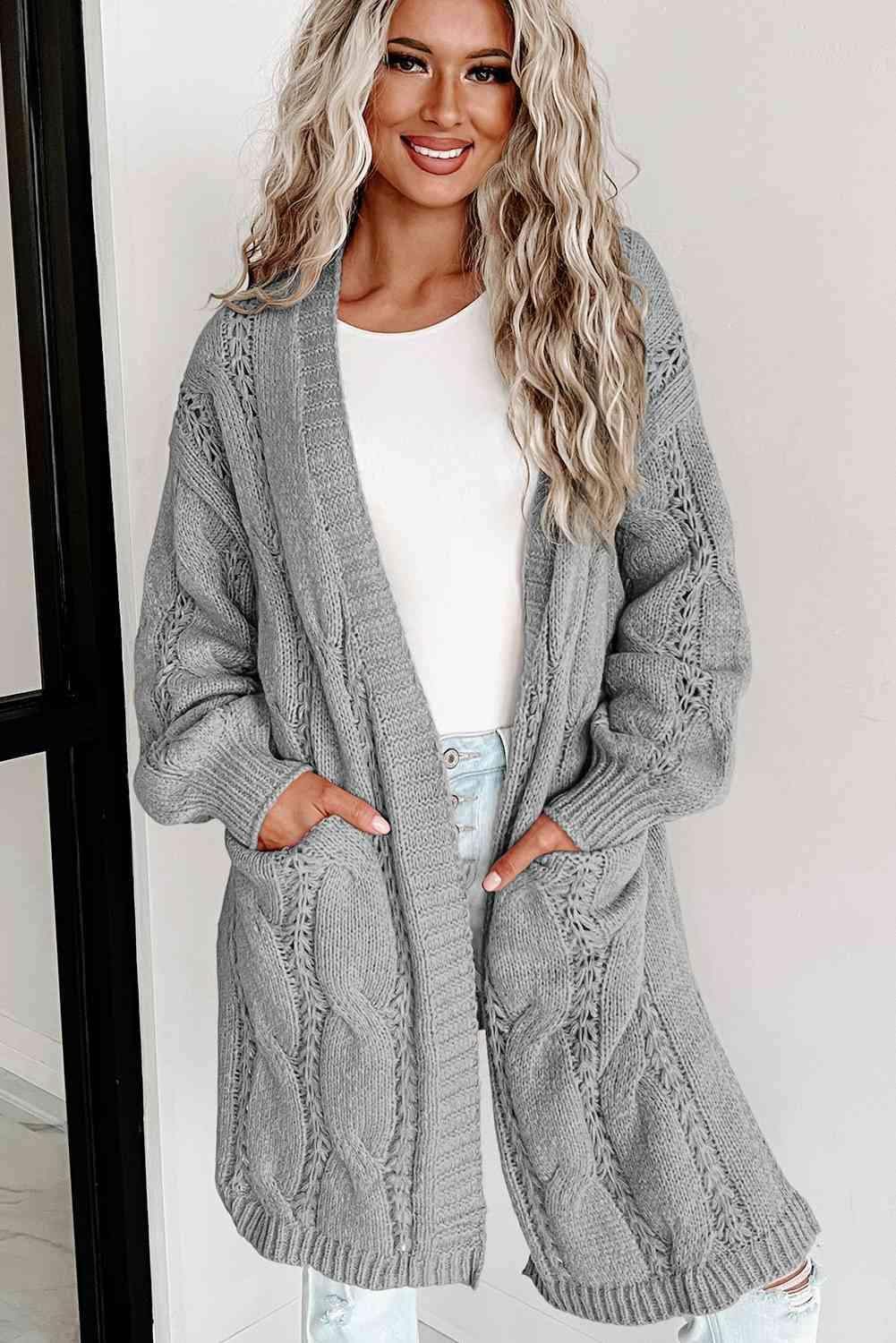 Angela Cable-Knit Dropped Shoulder Cardigan - SwagglyLife Home & Fashion