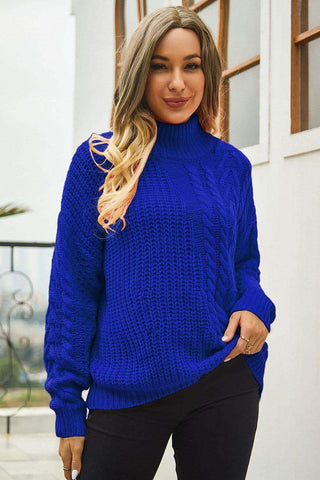 Cable-Knit Turtle Neck Long Sleeve Sweater - SwagglyLife Home & Fashion Cable-Knit Turtle Neck Long Sleeve Sweater - SwagglyLife Home & Fashion