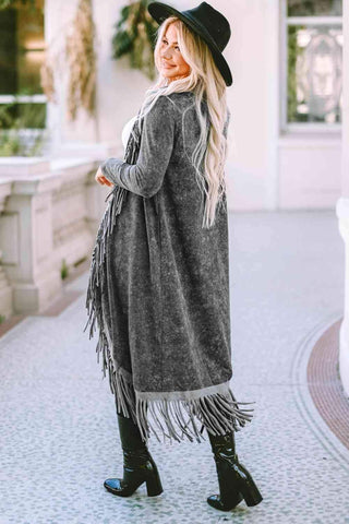 Angie Fringe Detail Long Sleeve Cardigan - SwagglyLife Home & Fashion Angie Fringe Detail Long Sleeve Cardigan - SwagglyLife Home & Fashion