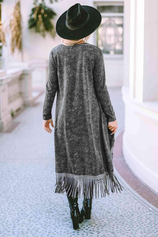 Angie Fringe Detail Long Sleeve Cardigan - SwagglyLife Home & Fashion Angie Fringe Detail Long Sleeve Cardigan - SwagglyLife Home & Fashion