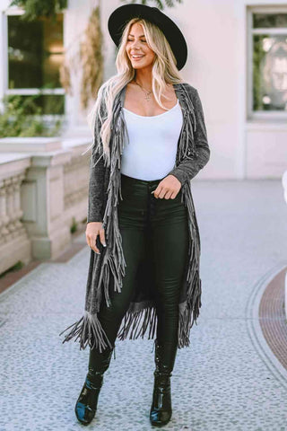 Angie Fringe Detail Long Sleeve Cardigan - SwagglyLife Home & Fashion Angie Fringe Detail Long Sleeve Cardigan - SwagglyLife Home & Fashion