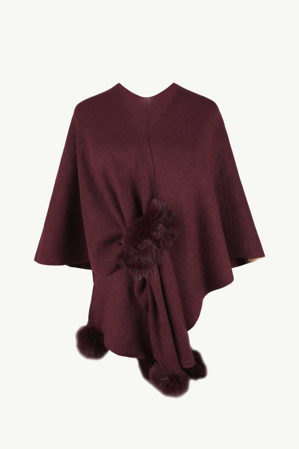 Angie Surplice Neck Pom-Pom Trim Poncho, 5 Colors - SwagglyLife Home & Fashion Angie Surplice Neck Pom-Pom Trim Poncho, 5 Colors - SwagglyLife Home & Fashion