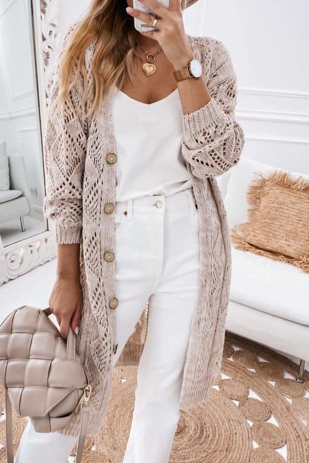 V-Neck Long Sleeve Cardigan - SwagglyLife Home & Fashion