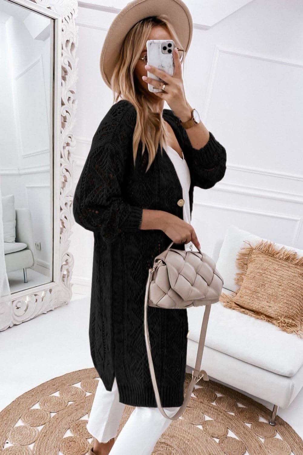 V-Neck Long Sleeve Cardigan - SwagglyLife Home & Fashion