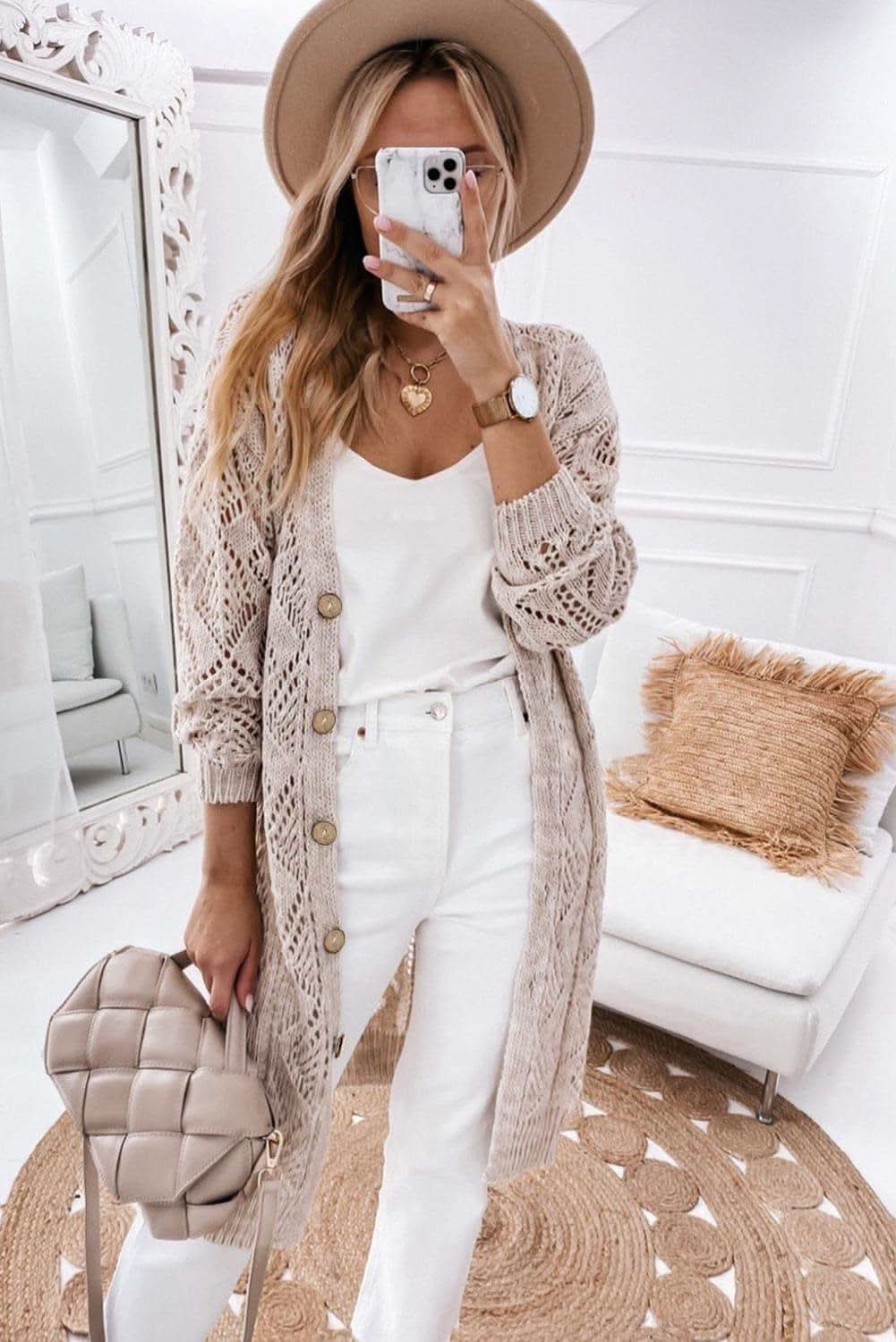 V-Neck Long Sleeve Cardigan - SwagglyLife Home & Fashion