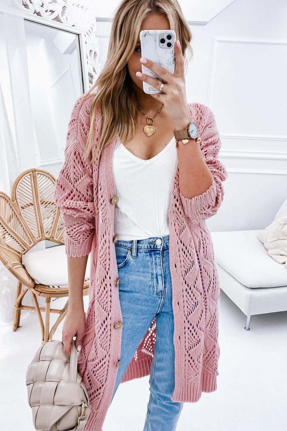 V-Neck Long Sleeve Cardigan - SwagglyLife Home & Fashion