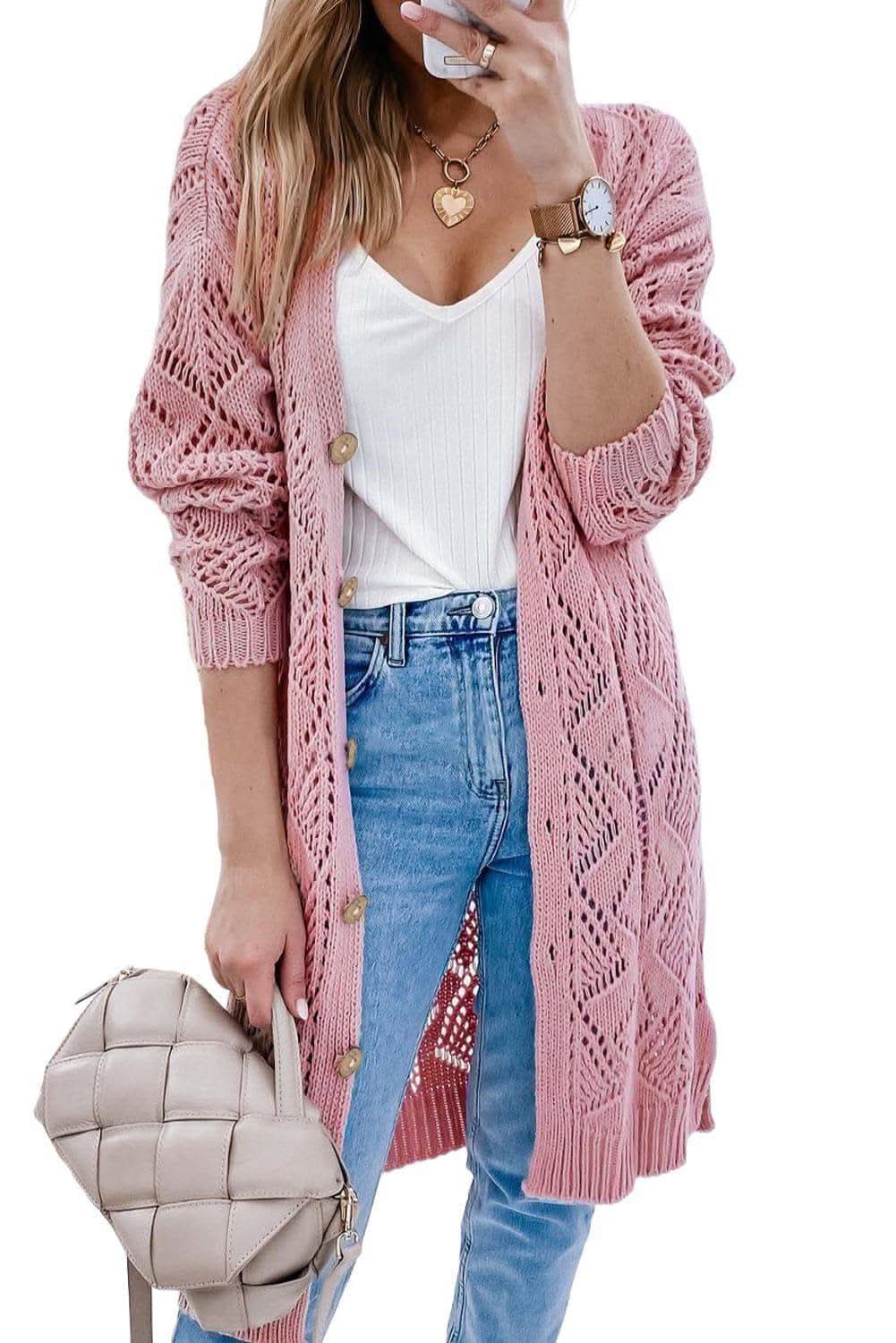 V-Neck Long Sleeve Cardigan - SwagglyLife Home & Fashion