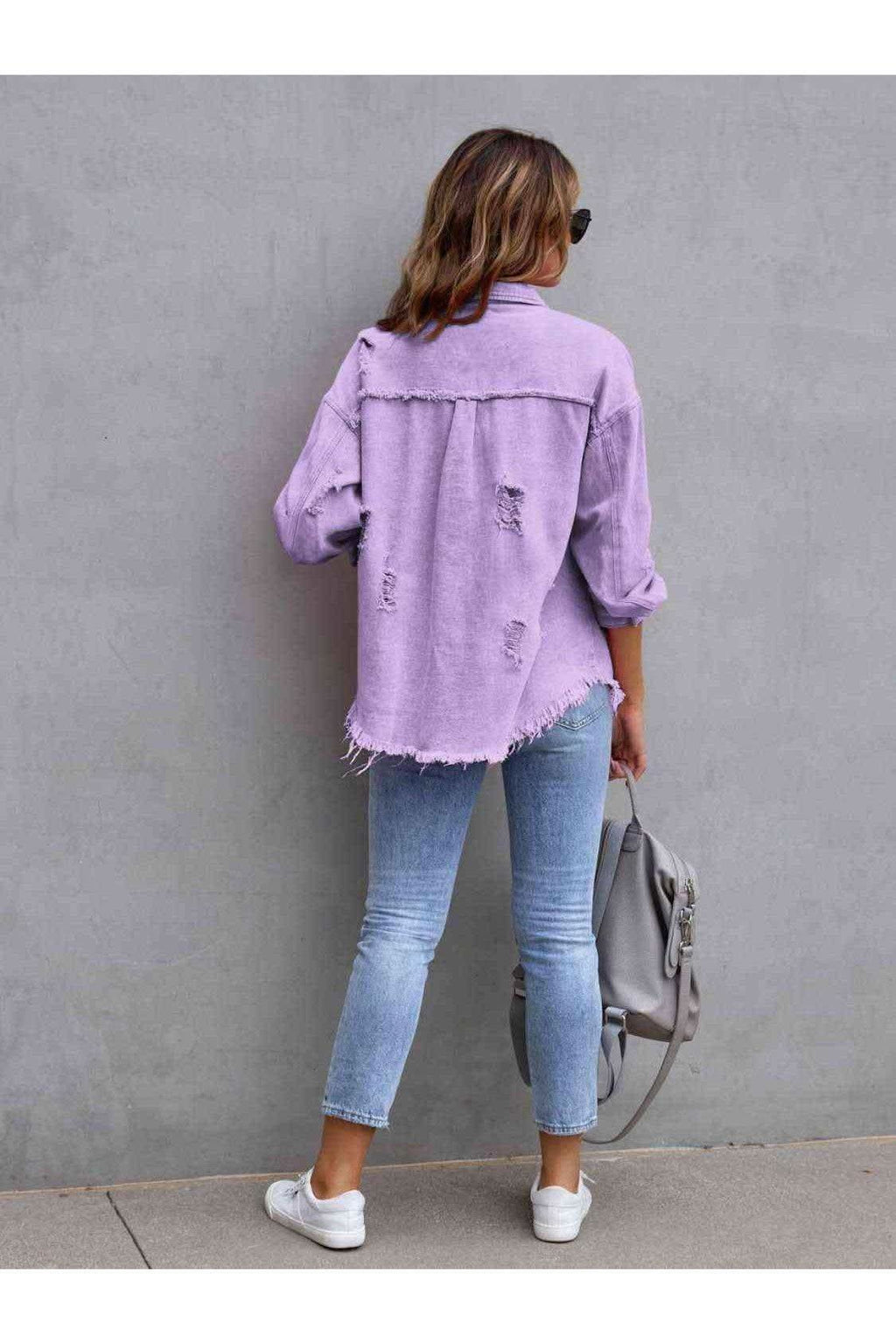 Distressed Drop Shoulder Denim Jacket in - Shirts & Tops photo