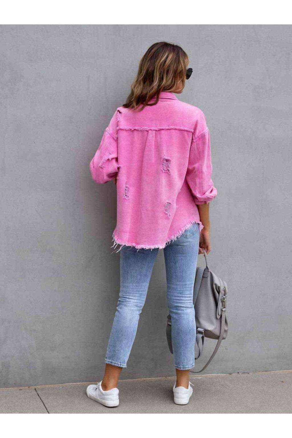 Distressed Drop Shoulder Denim Jacket in - Shirts & Tops photo