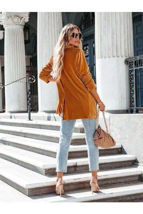 Button Up Long Sleeve Blazer with Pocket - SwagglyLife Home & Fashion